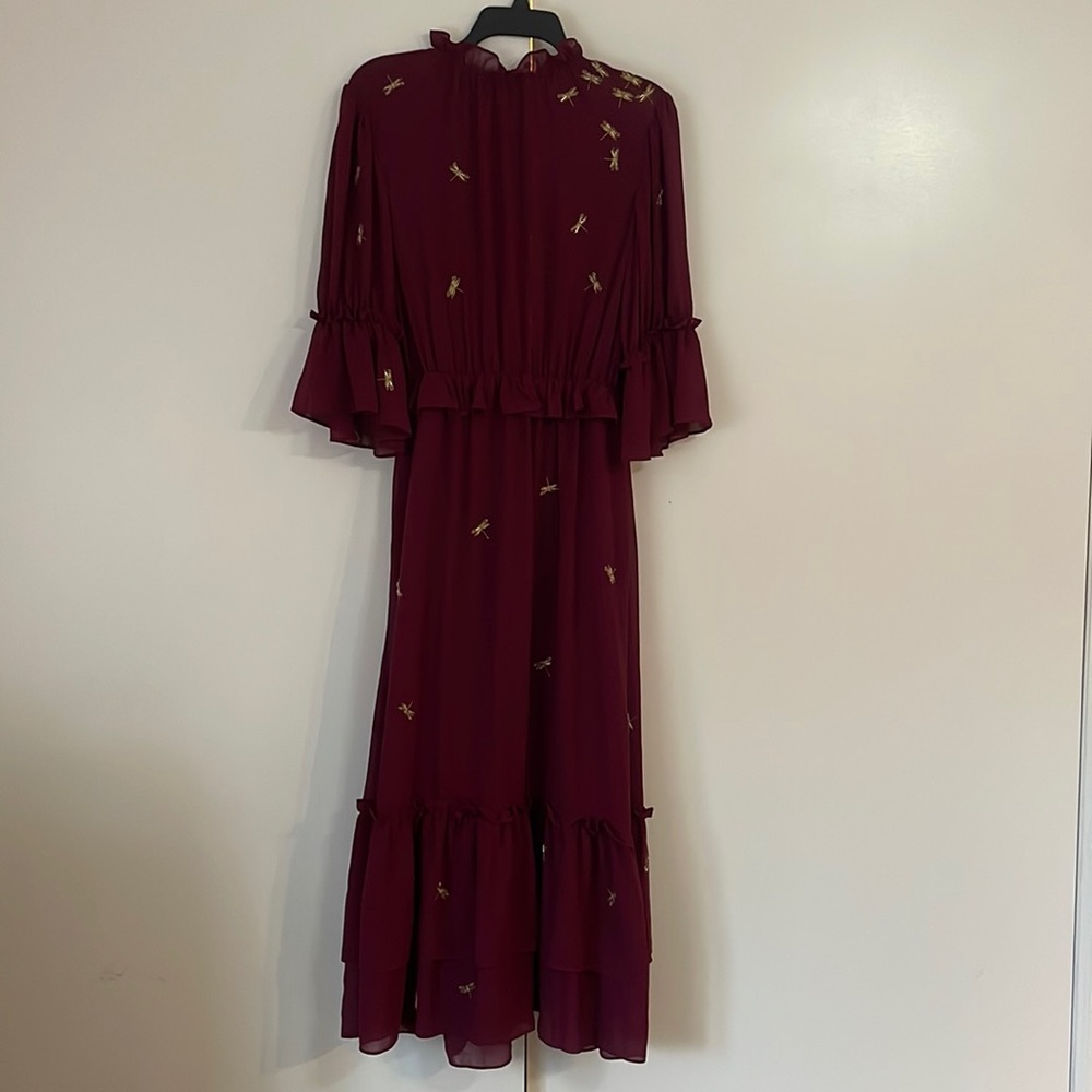 Ted Baker NWT maroon midi/maxi dress gold dragon fly size 2/medium